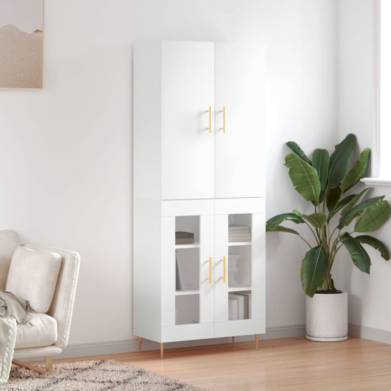 vidaXL Aparador alto madera contrachapada blanco brillo 69,5x34x180 cm