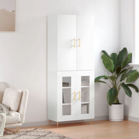 vidaXL Aparador alto madera contrachapada blanco brillo 69,5x34x180 cm