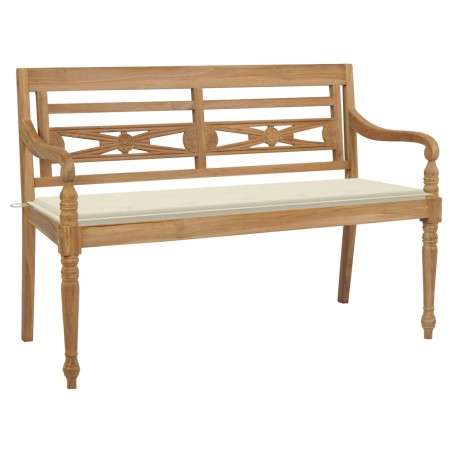 vidaXL Banco Batavia madera maciza de teca con cojín crema 150 cm