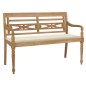 vidaXL Banco Batavia madera maciza de teca con cojín crema 150 cm vidaXL Banco Batavia madera maciza de teca con cojín crema 150 cm