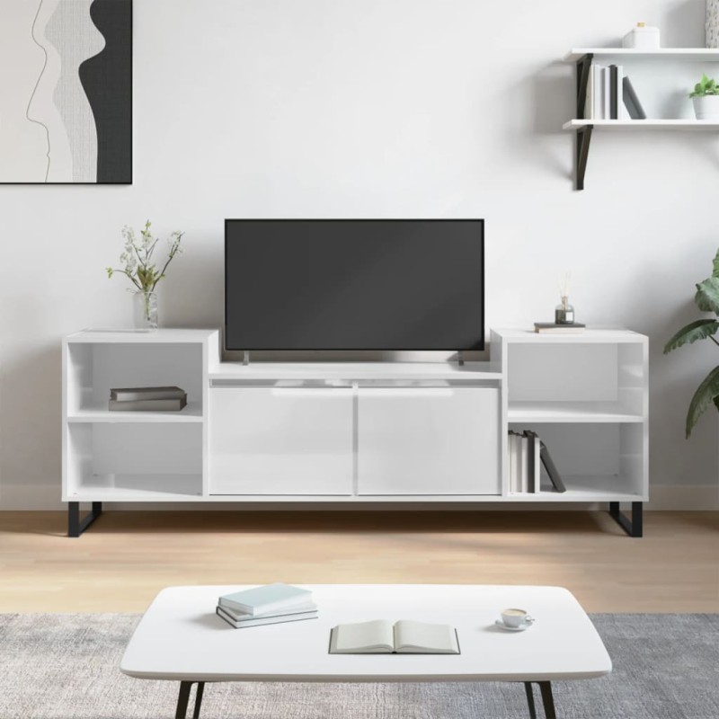 vidaXL Mueble para TV madera contrachapada blanco brillo 160x35x55 cm vidaXL Mueble para TV madera contrachapada blanco brillo 160x35x55 cm