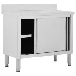 vidaXL Mesa de trabajo puertas correderas acero inox 100x50x(95-97)