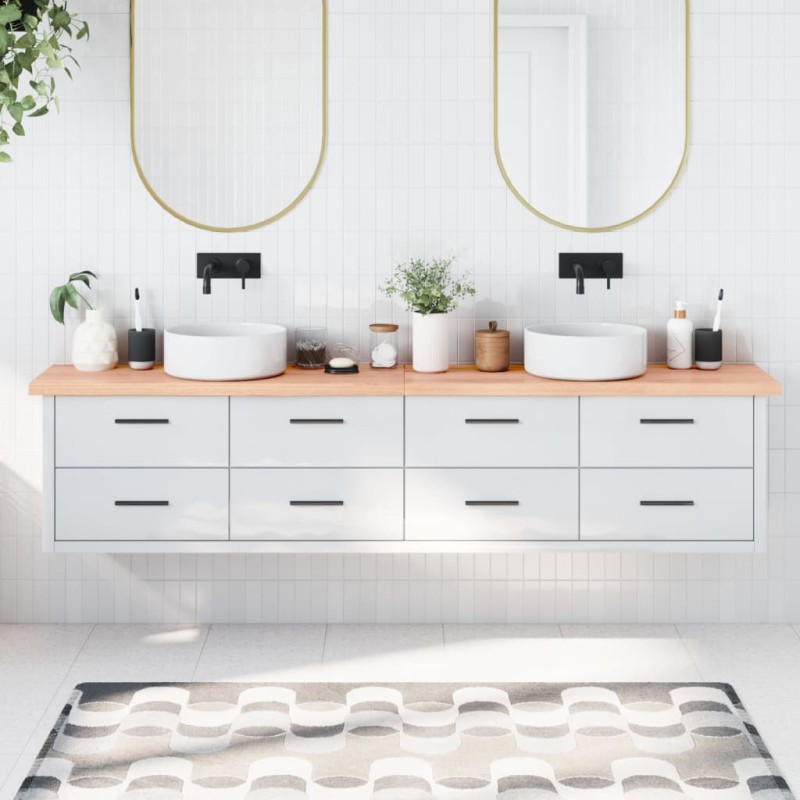 vidaXL Encimera baño madera maciza tratada marrón claro 220x30x(2-4)cm vidaXL Encimera baño madera maciza tratada marrón claro 220x30x(2-4)cm