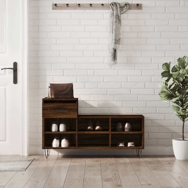 vidaXL Mueble zapatero madera contrachapada roble marrón 102x36x60 cm vidaXL Mueble zapatero madera contrachapada roble marrón 102x36x60 cm