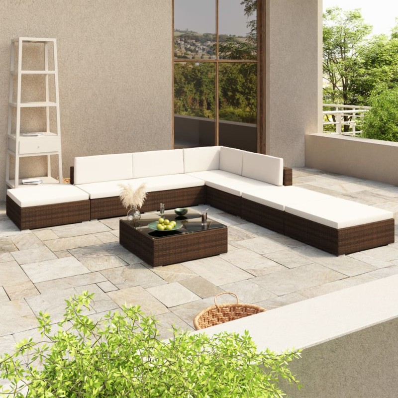 vidaXL Set muebles de jardín 8 piezas y cojines ratán sintético marrón vidaXL Set muebles de jardín 8 piezas y cojines ratán sintético marrón