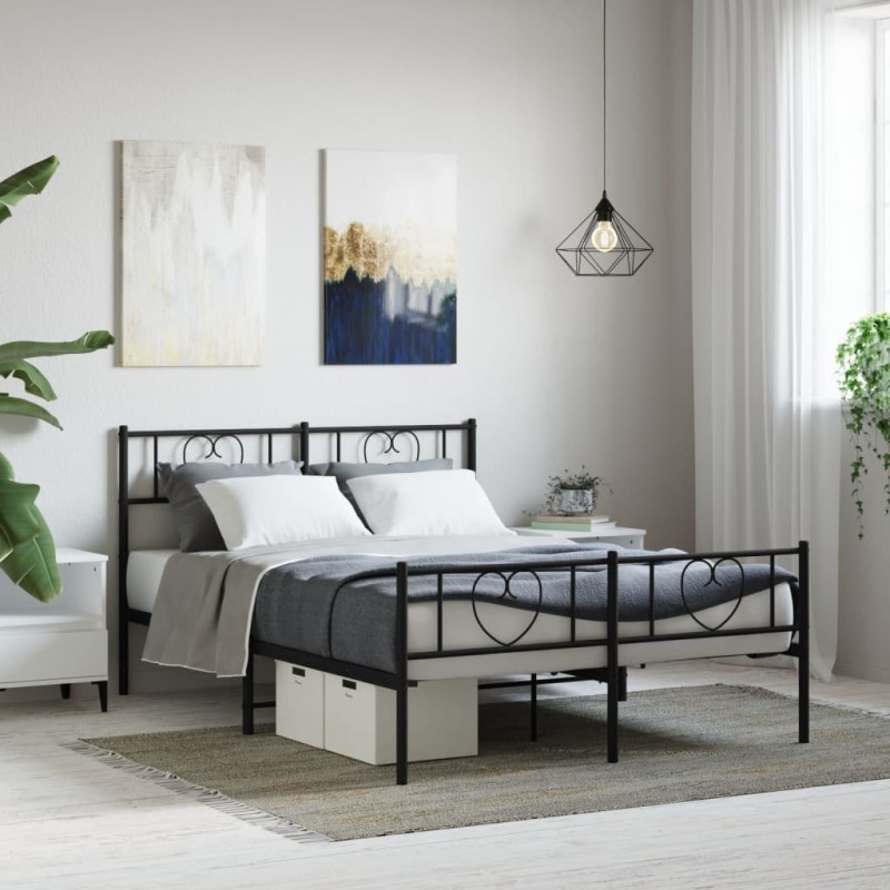 vidaXL Estructura de cama cabecero y pie de cama metal negro 135x190cm vidaXL Estructura de cama cabecero y pie de cama metal negro 135x190cm