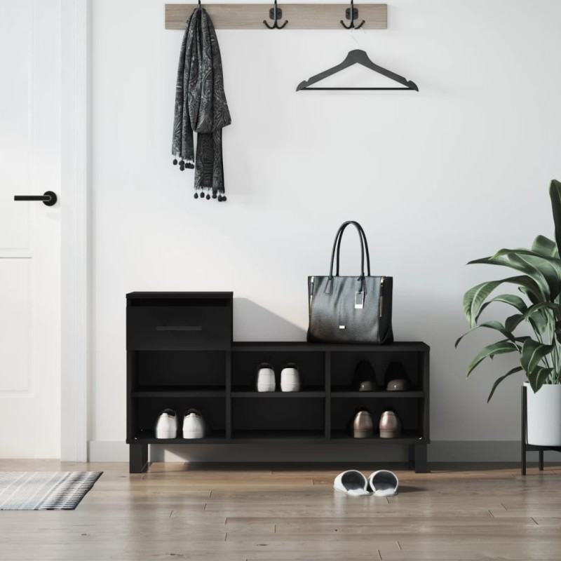 vidaXL Mueble zapatero madera contrachapada negro 102x36x60 cm