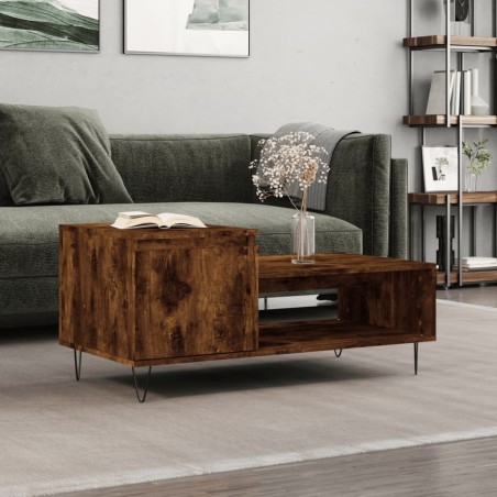 vidaXL Mesa de centro madera contrachapada roble ahumado 100x50x45 cm