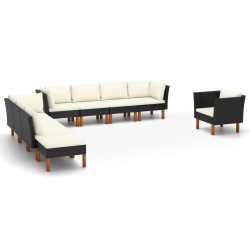 vidaXL Set muebles de jardín 10 pzas ratán sintético eucalipto negro