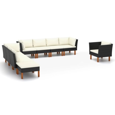 vidaXL Set muebles de jardín 10 pzas ratán sintético eucalipto negro