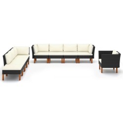 vidaXL Set muebles de jardín 10 pzas ratán sintético eucalipto negro