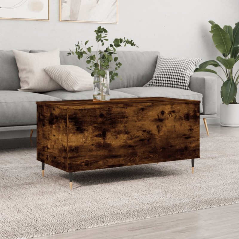 vidaXL Mesa de centro madera contrachapada roble ahumado 90x44,5x45 cm vidaXL Mesa de centro madera contrachapada roble ahumado 90x44,5x45 cm