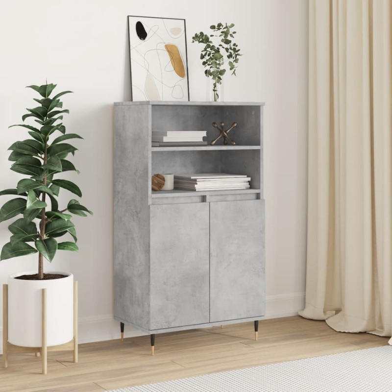 vidaXL Aparador alto madera contrachapada gris hormigón 60x36x110 cm