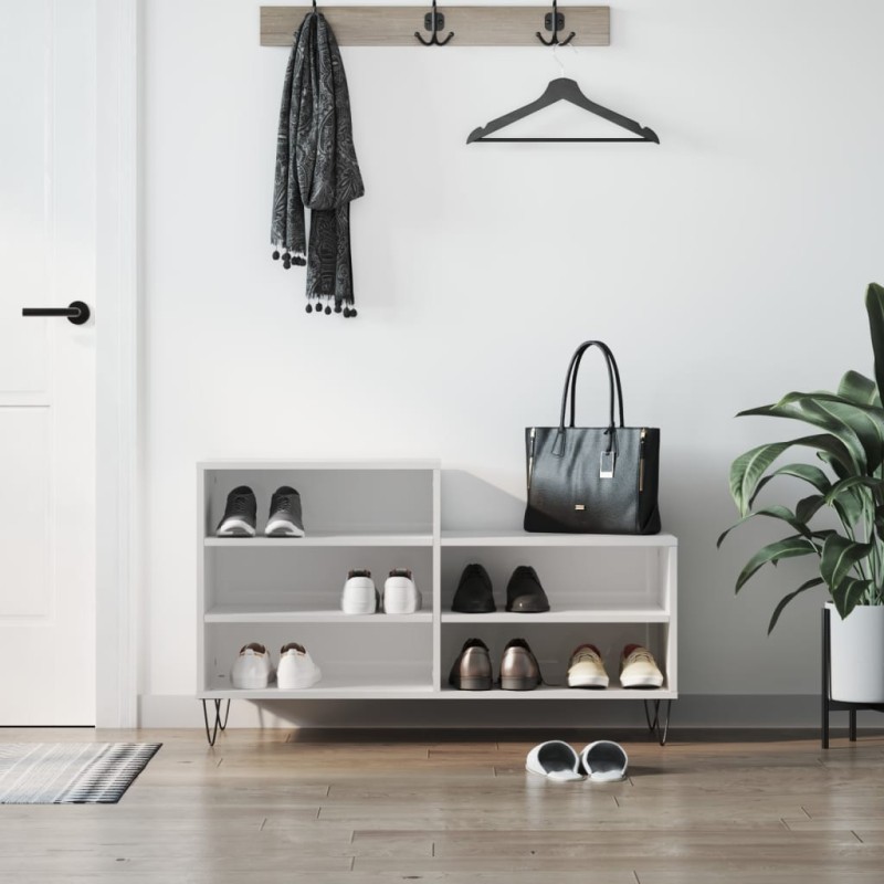 vidaXL Mueble zapatero madera contrachapada blanco brillo 102x36x60 cm vidaXL Mueble zapatero madera contrachapada blanco brillo 102x36x60 cm
