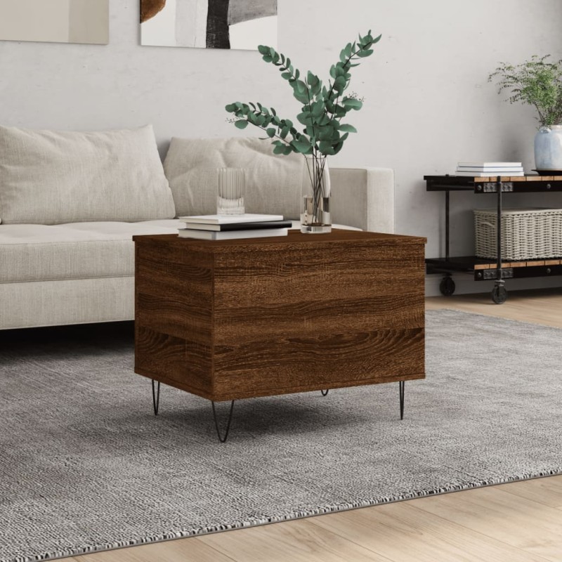 vidaXL Mesa de centro madera contrachapada roble marrón 60x44,5x45 cm vidaXL Mesa de centro madera contrachapada roble marrón 60x44,5x45 cm