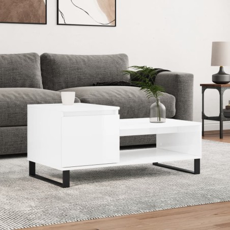 vidaXL Mesa de centro madera contrachapada blanco brillo 100x50x45 cm