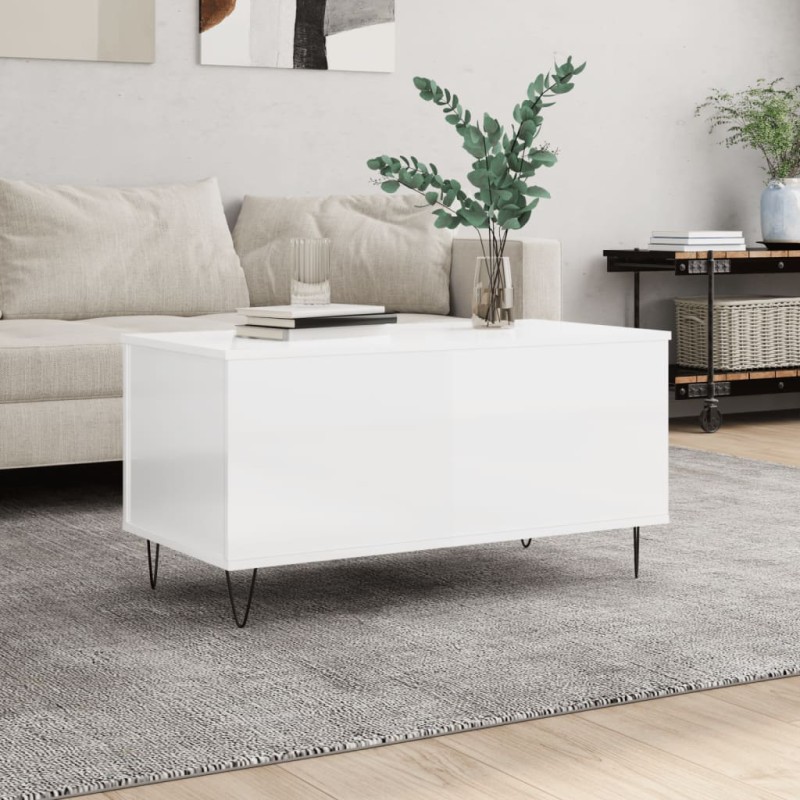 vidaXL Mesa de centro madera contrachapada blanco brillo 90x44,5x45 cm vidaXL Mesa de centro madera contrachapada blanco brillo 90x44,5x45 cm