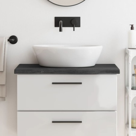 vidaXL Encimera baño madera maciza tratada gris oscuro 80x30x(2-4) cm