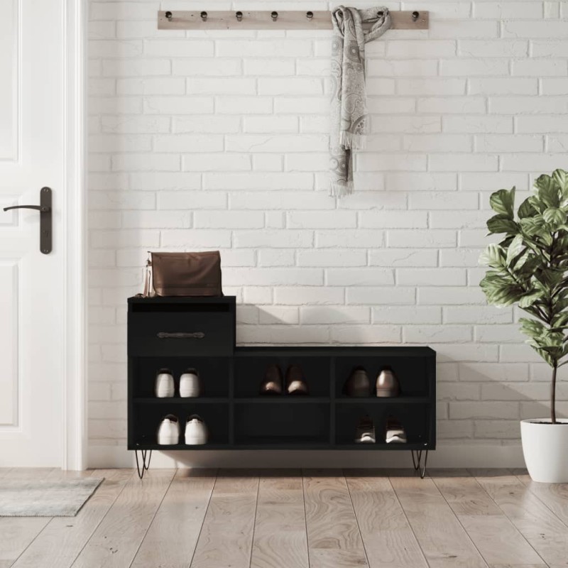vidaXL Mueble zapatero madera contrachapada negro 102x36x60 cm vidaXL Mueble zapatero madera contrachapada negro 102x36x60 cm