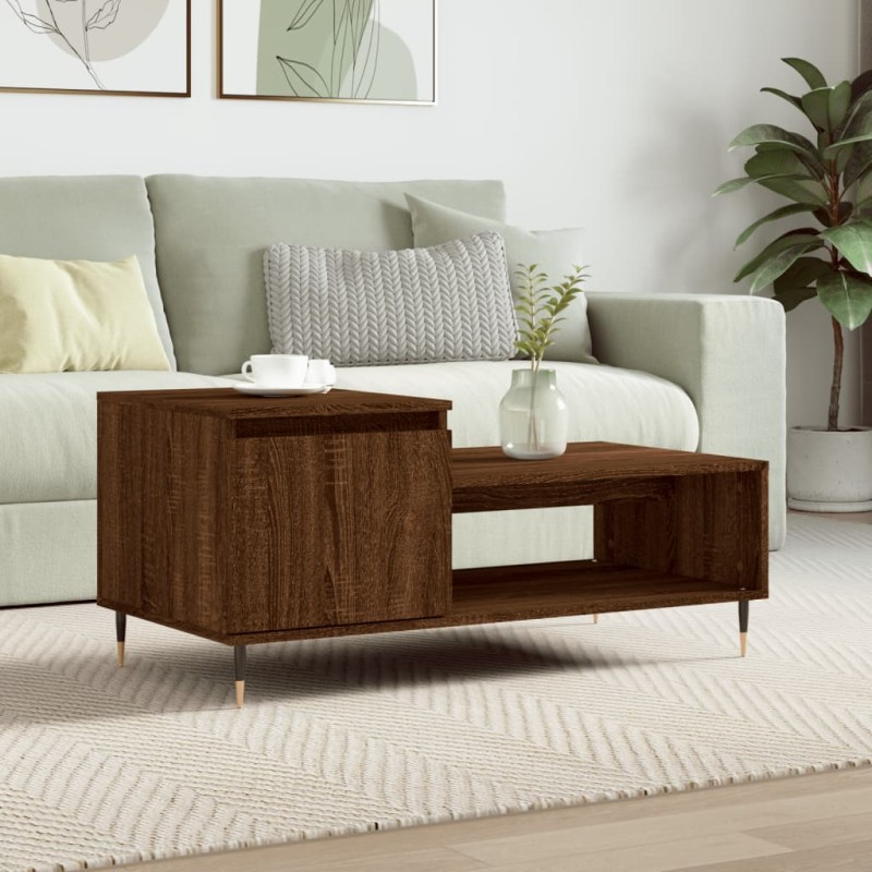 vidaXL Mesa de centro madera contrachapada roble marrón 100x50x45 cm vidaXL Mesa de centro madera contrachapada roble marrón 100x50x45 cm