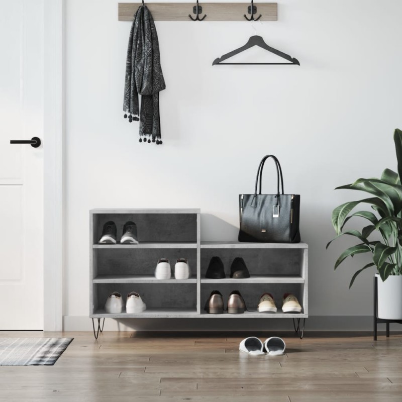 vidaXL Mueble zapatero madera contrachapada gris hormigón 102x36x60 cm vidaXL Mueble zapatero madera contrachapada gris hormigón 102x36x60 cm