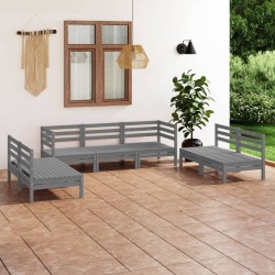 vidaXL Juego de muebles de jardín 7 piezas madera maciza de pino gris