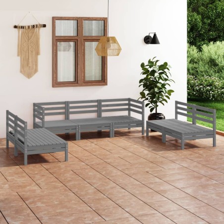 vidaXL Juego de muebles de jardín 7 piezas madera maciza de pino gris