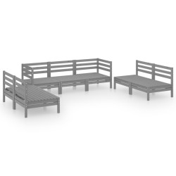 vidaXL Juego de muebles de jardín 7 piezas madera maciza de pino gris