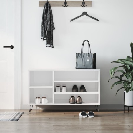 vidaXL Mueble zapatero madera contrachapada blanco brillo 102x36x60 cm