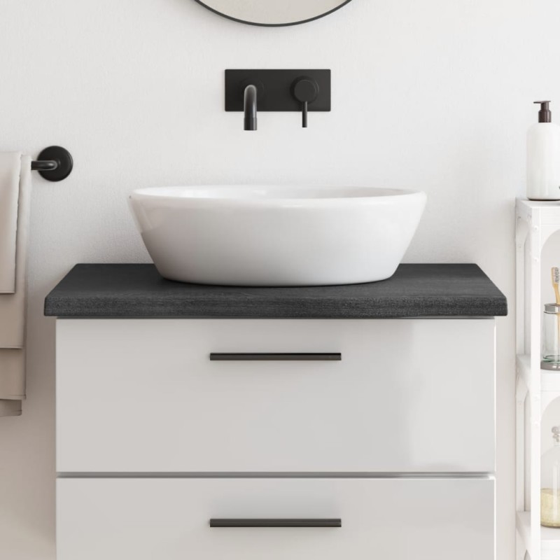 vidaXL Encimera baño madera maciza tratada gris oscuro 80x60x(2-4) cm