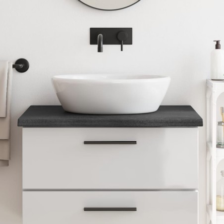vidaXL Encimera baño madera maciza tratada gris oscuro 80x60x(2-4) cm