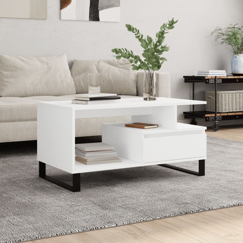 vidaXL Mesa de centro madera contrachapada blanca 90x49x45 cm vidaXL Mesa de centro madera contrachapada blanca 90x49x45 cm