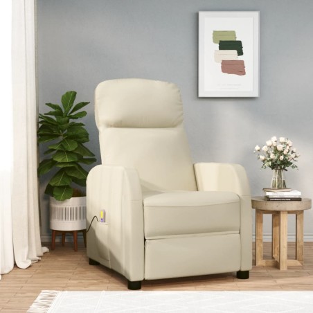 vidaXL Sillón de masaje de cuero sintético blanco crema