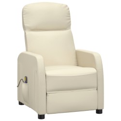 vidaXL Sillón de masaje de cuero sintético blanco crema