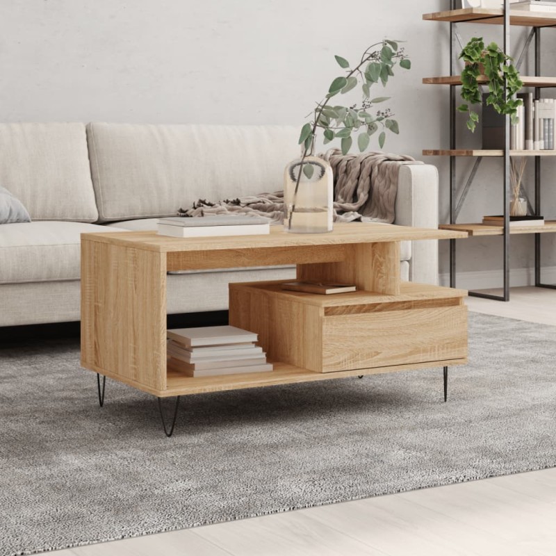 vidaXL Mesa de centro madera contrachapada roble Sonoma 90x49x45 cm vidaXL Mesa de centro madera contrachapada roble Sonoma 90x49x45 cm