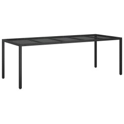 vidaXL Mesa de jardín de vidrio templado ratán PE negra 250x100x75 cm