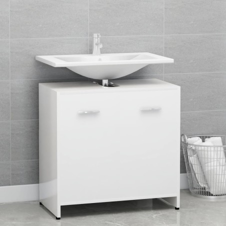 vidaXL Armario de baño madera contrachapada blanco brillo 60x33x61 cm
