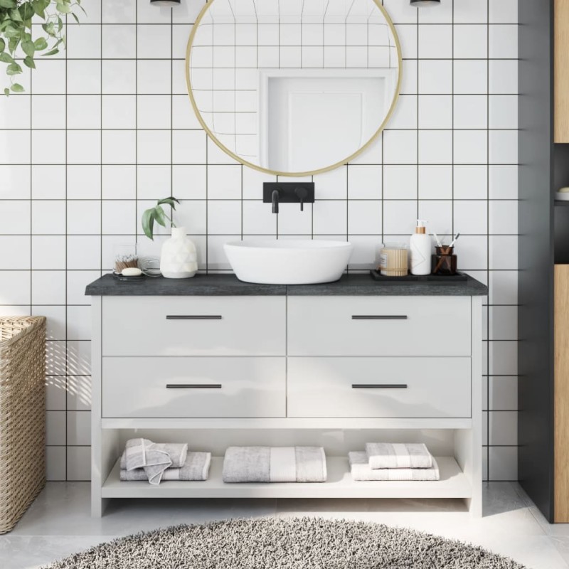 vidaXL Encimera baño madera maciza tratada gris oscuro 120x30x(2-4) cm