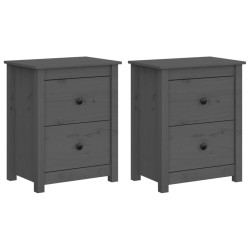 vidaXL Mesitas de noche 2 uds madera maciza de pino gris 50x35x61,5 cm