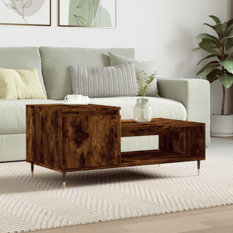vidaXL Mesa de centro madera contrachapada roble ahumado 100x50x45 cm vidaXL Mesa de centro madera contrachapada roble ahumado 100x50x45 cm