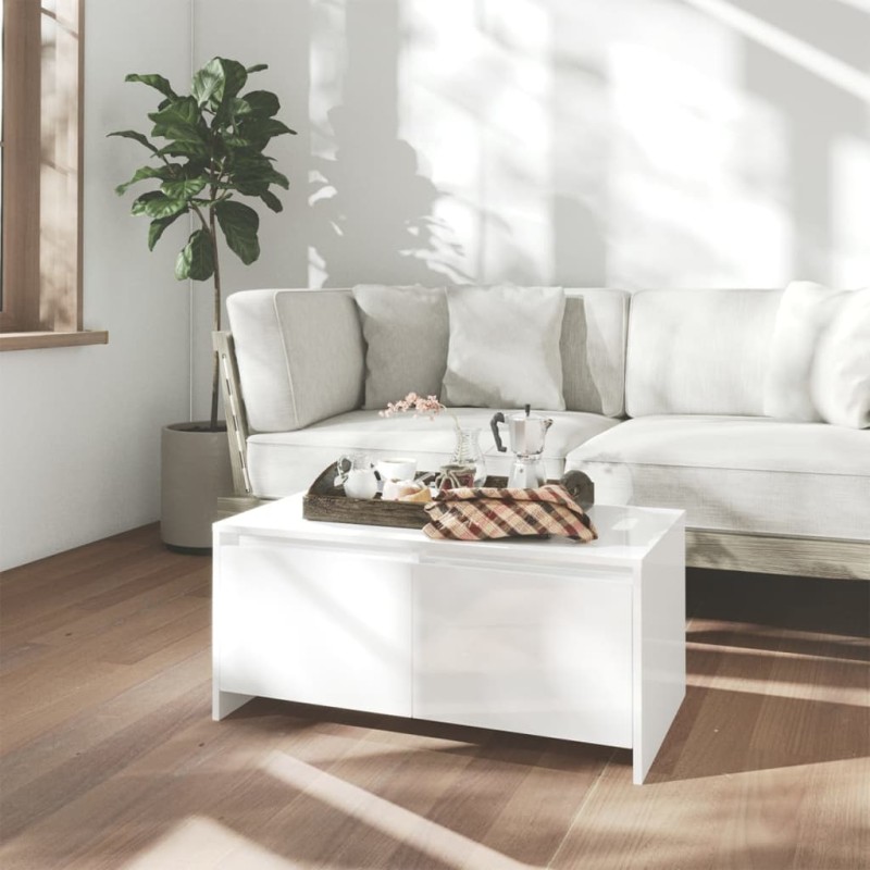 vidaXL Mesa de centro madera contrachapada blanco brillo 90x50x41,5 cm