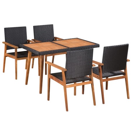 vidaXL Set de comedor de jardín 5 pzas ratán sintético negro y marrón