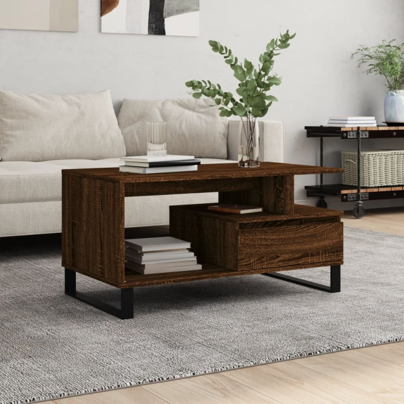 vidaXL Mesa de centro madera contrachapada roble marrón 90x49x45 cm vidaXL Mesa de centro madera contrachapada roble marrón 90x49x45 cm