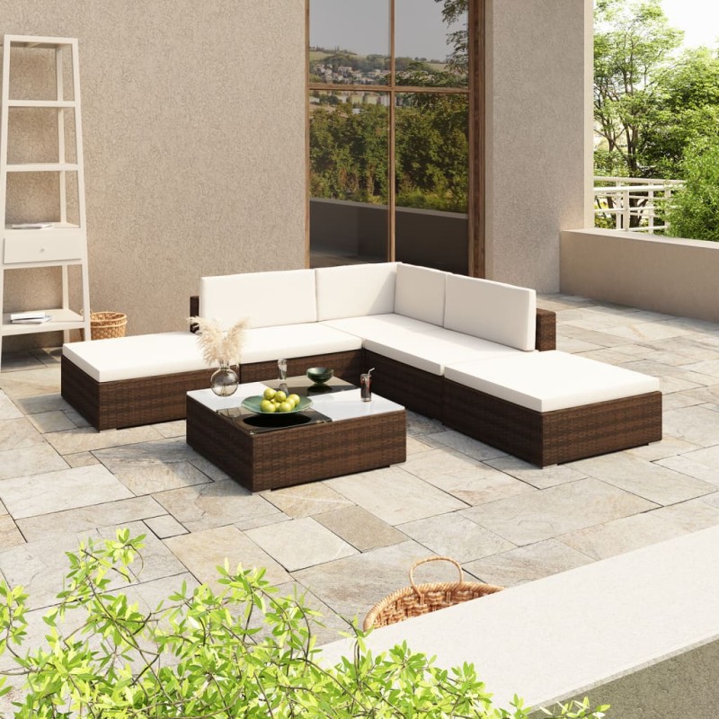 vidaXL Set muebles de jardín 6 piezas y cojines ratán sintético marrón vidaXL Set muebles de jardín 6 piezas y cojines ratán sintético marrón