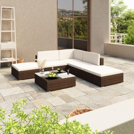 vidaXL Set muebles de jardín 6 piezas y cojines ratán sintético marrón