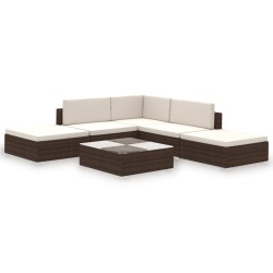 vidaXL Set muebles de jardín 6 piezas y cojines ratán sintético marrón