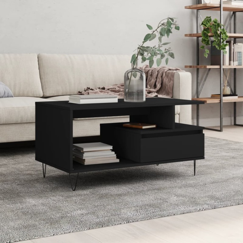 vidaXL Mesa de centro madera contrachapada negro 90x49x45 cm vidaXL Mesa de centro madera contrachapada negro 90x49x45 cm