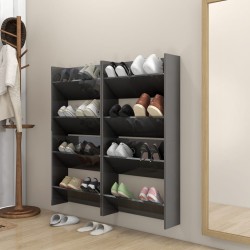 vidaXL Zapateros de pared 4 uds contrachapada gris brillo 60x18x60 cm