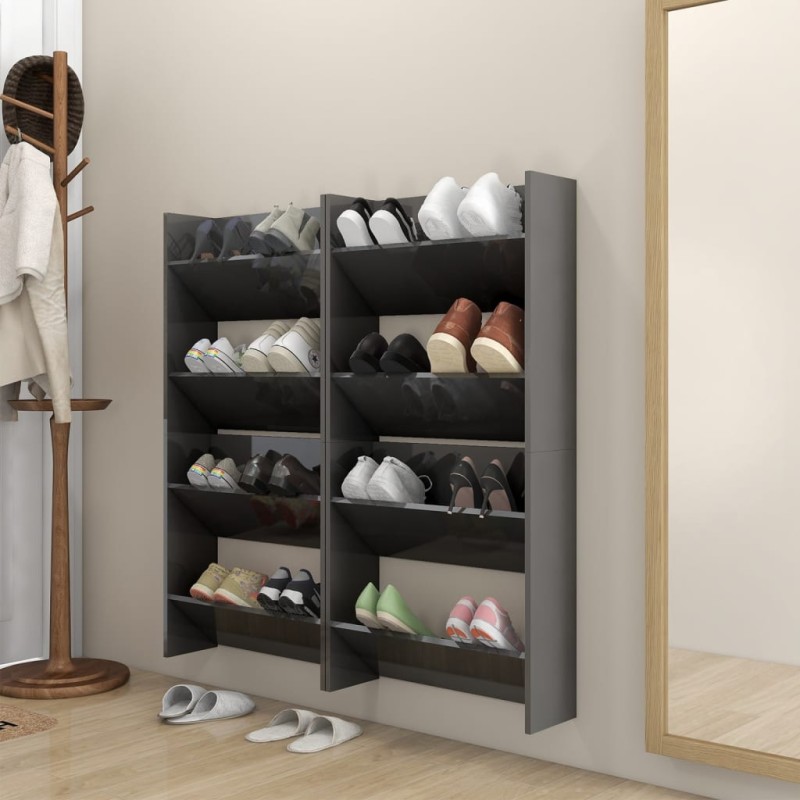 vidaXL Zapateros de pared 4 uds contrachapada gris brillo 60x18x60 cm vidaXL Zapateros de pared 4 uds contrachapada gris brillo 60x18x60 cm