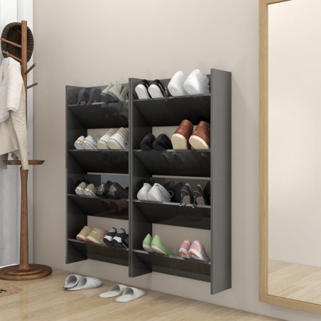 vidaXL Zapateros de pared 4 uds contrachapada gris brillo 60x18x60 cm